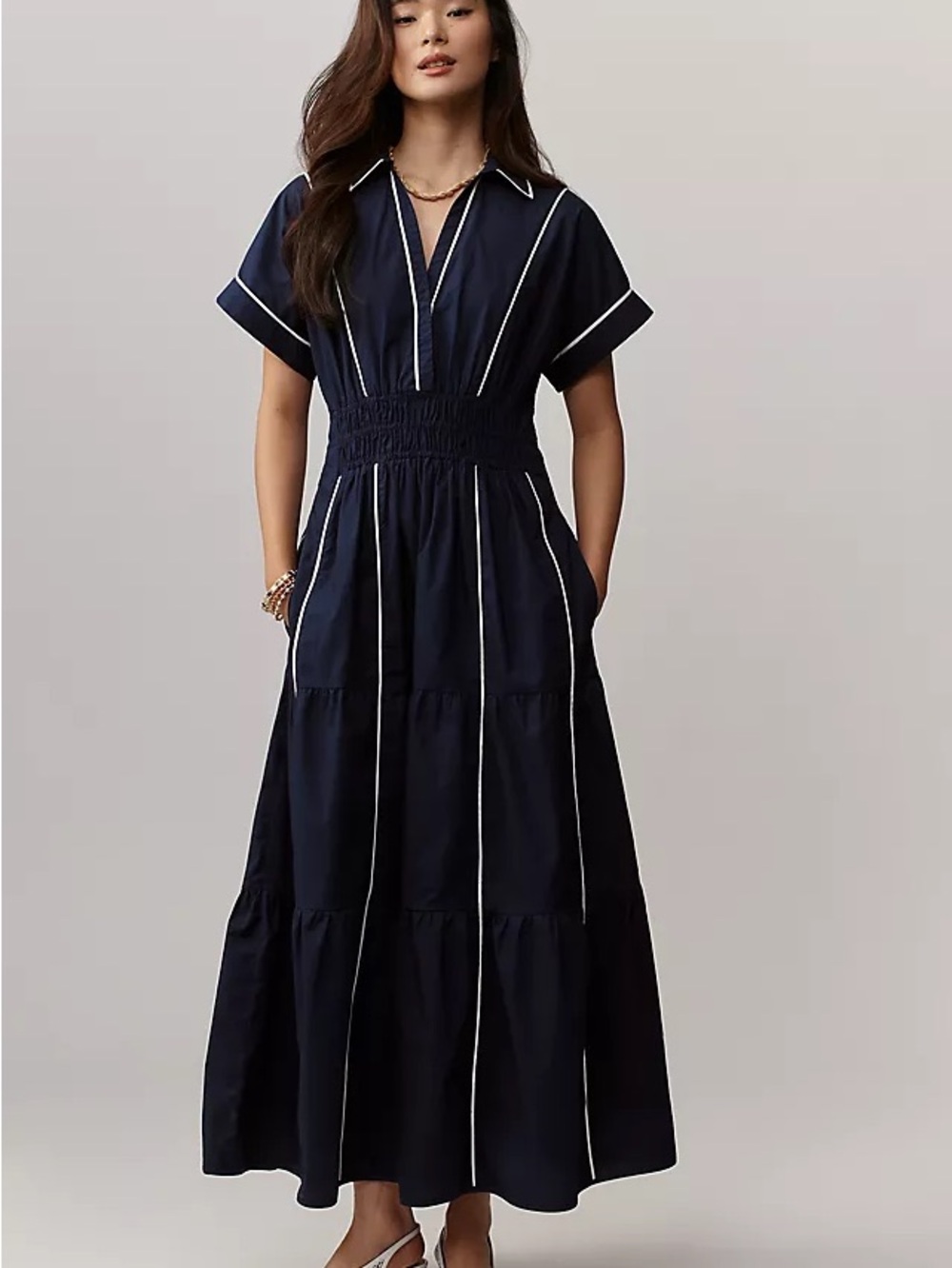 Anthropologie Somerset Black Maxi Dress with White Trim - Picture 3 of 7